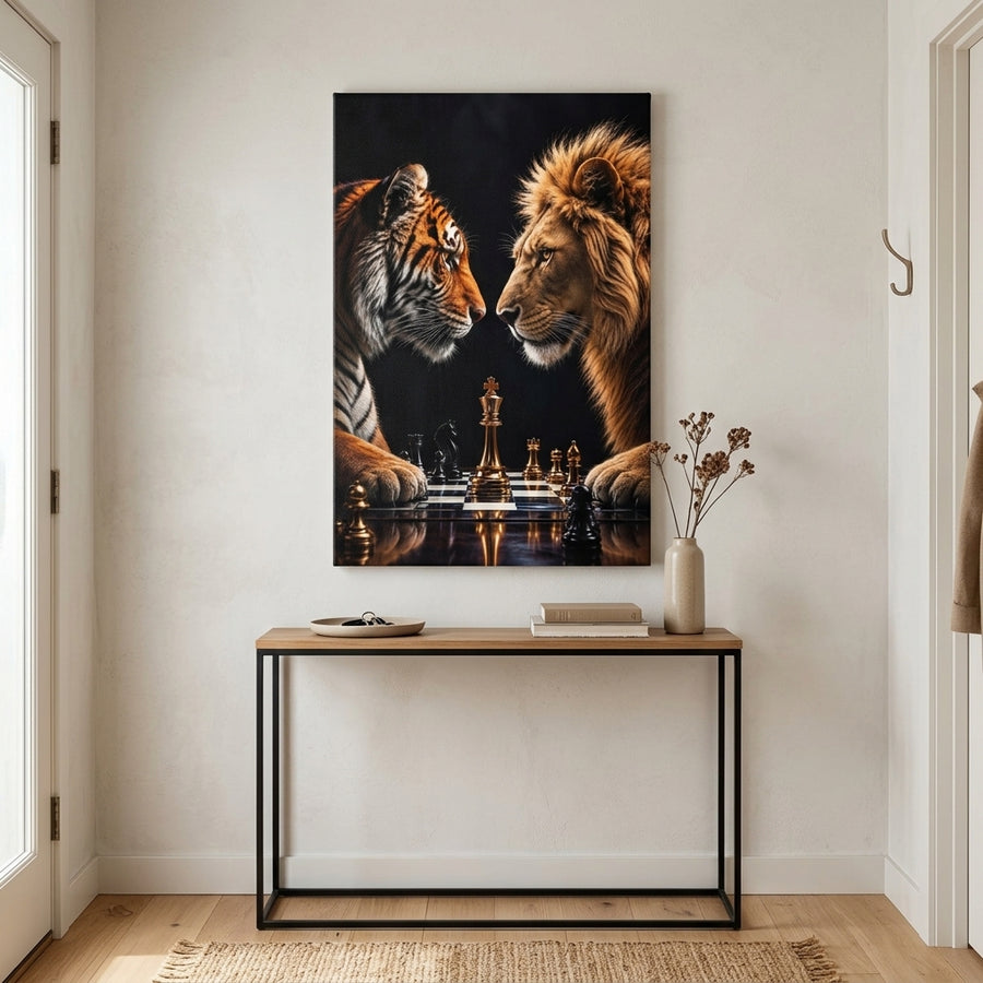 Cuadro tigre y león ajedrez en recibidor