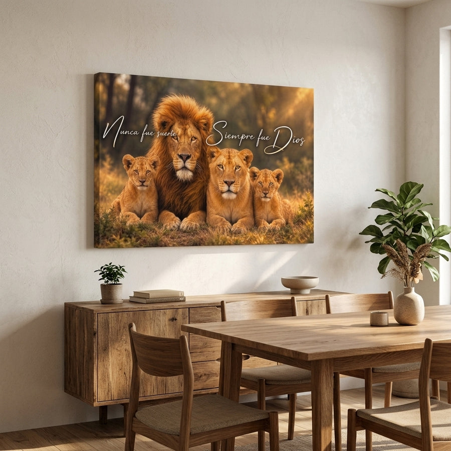 Cuadro león familia en el comedor