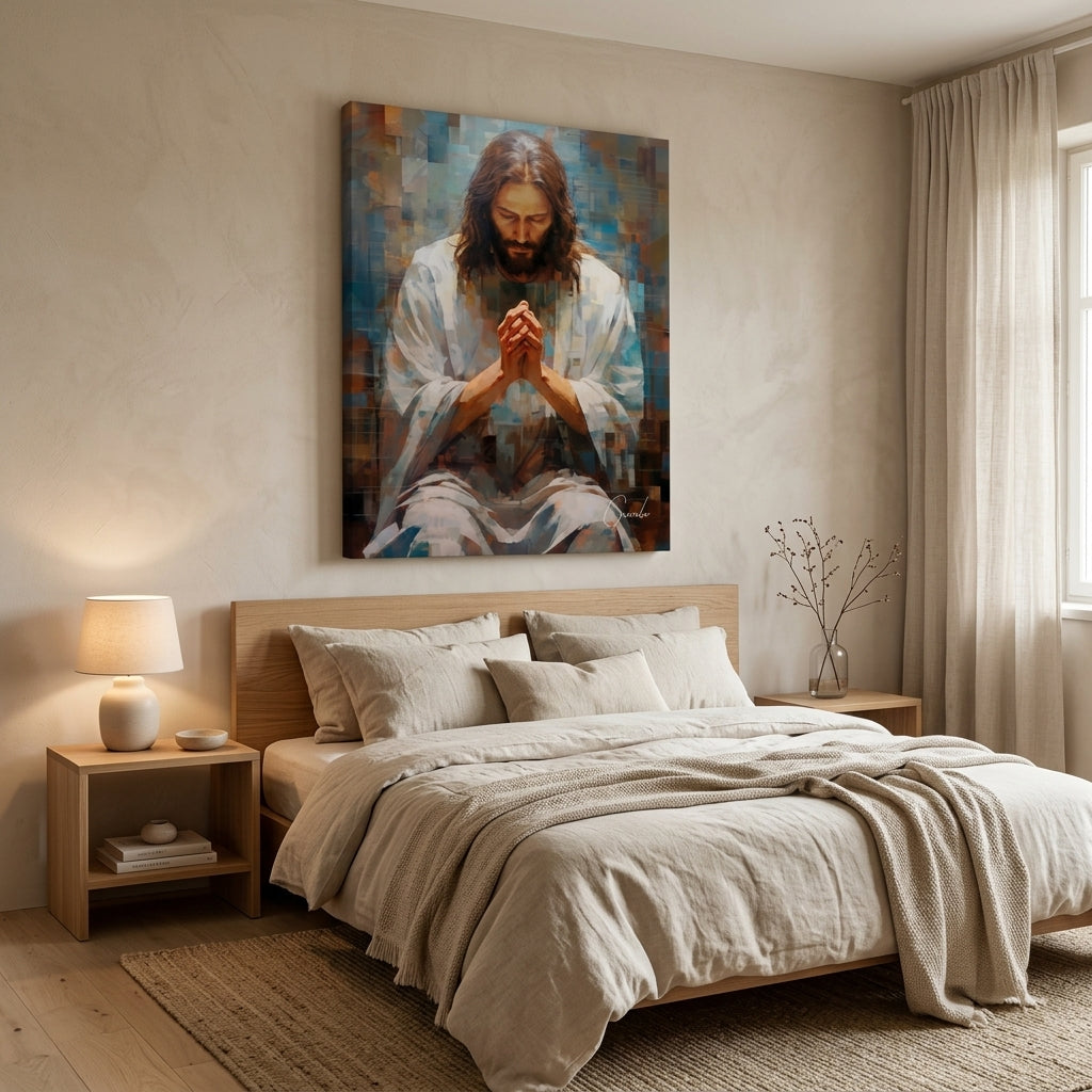 Cuadro Jesús en oración en habitación