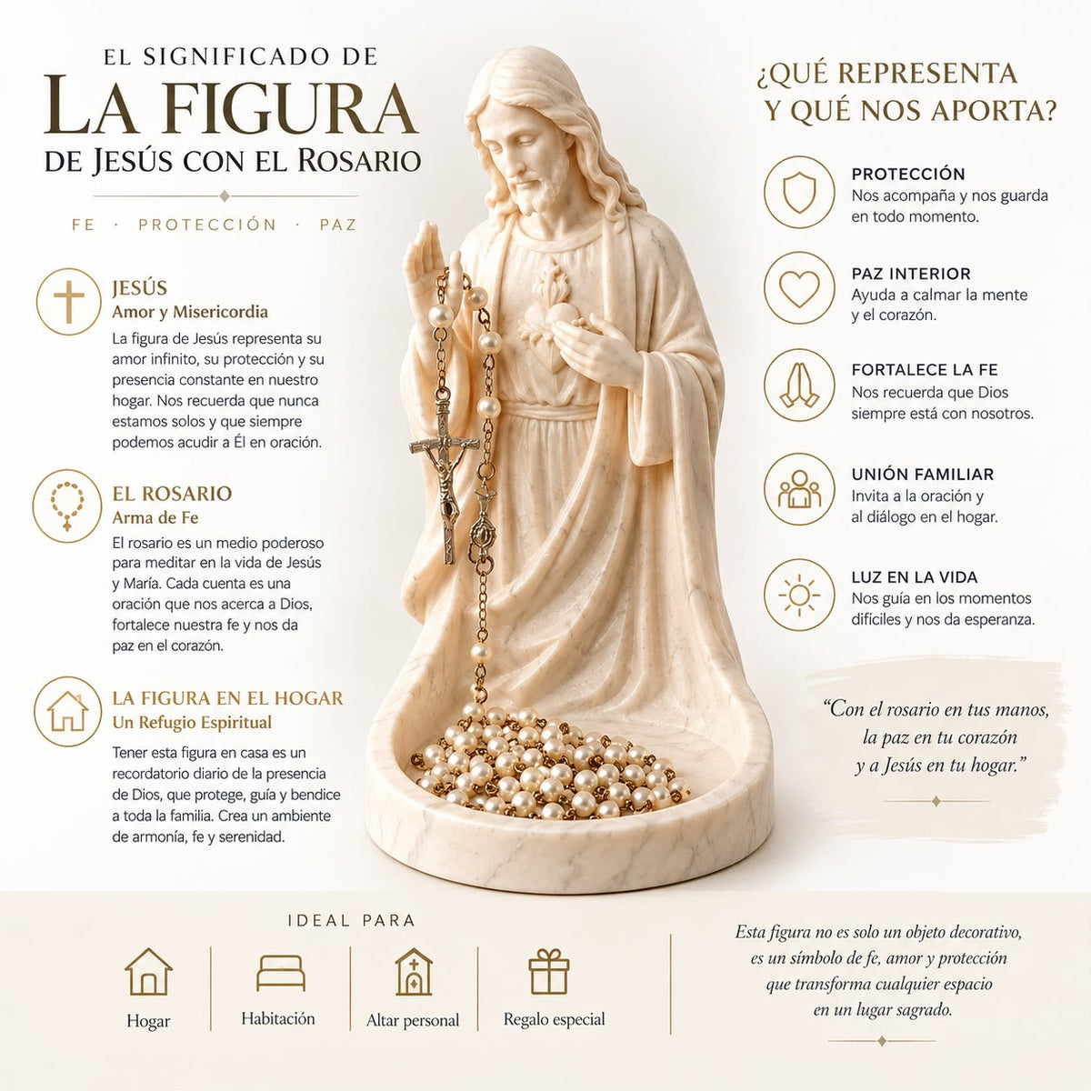 El significado de la figura de Jesús con el rosario: fe, protección y paz