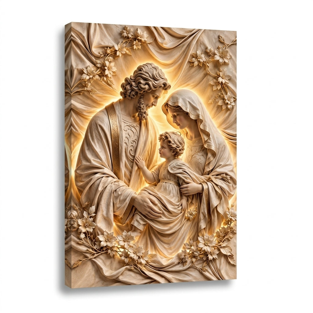 Cuadro Sagrada Familia relieve dorado exclusivo
