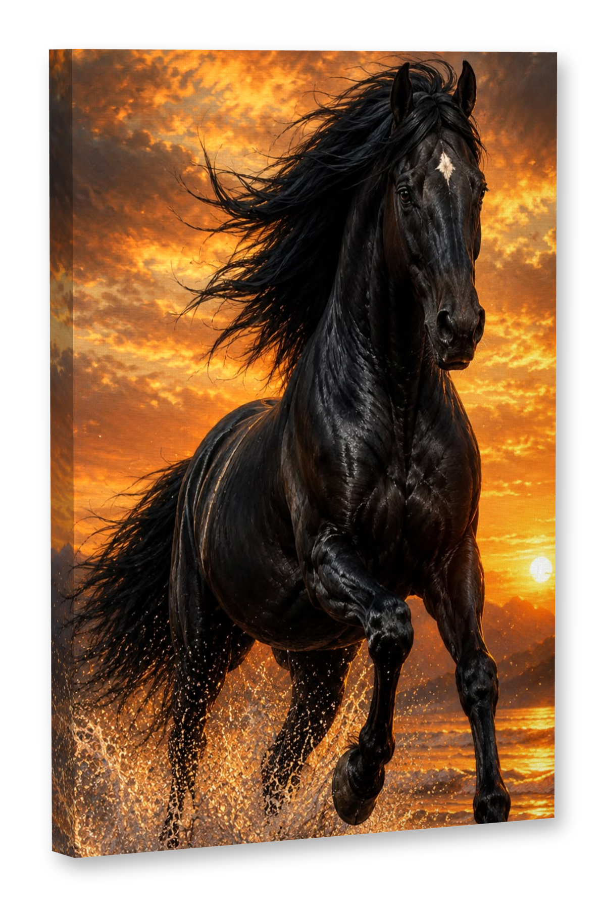 Cuadro Caballo Negro Libertad al Atardecer