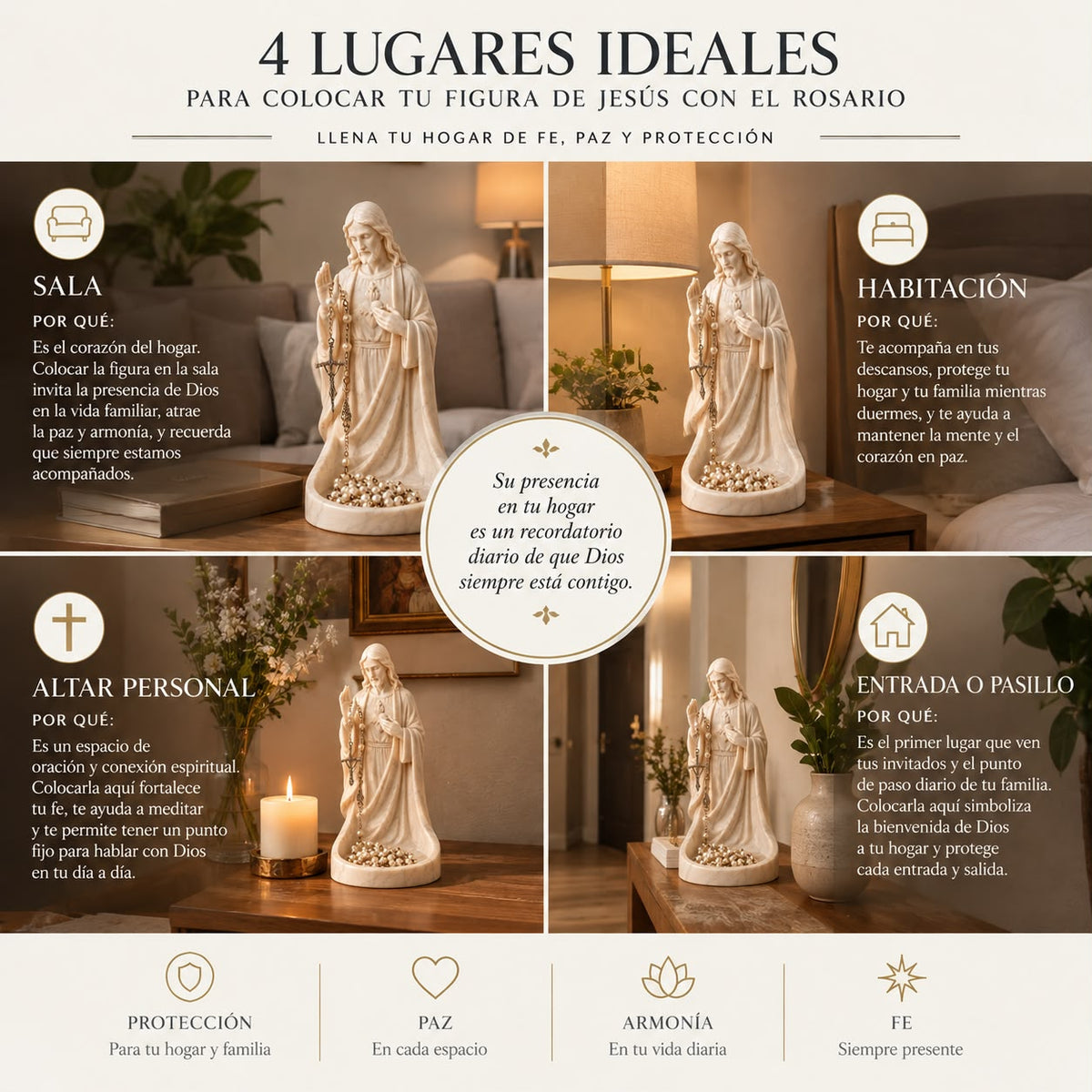 4 lugares ideales para colocar tu figura de Jesús con el rosario